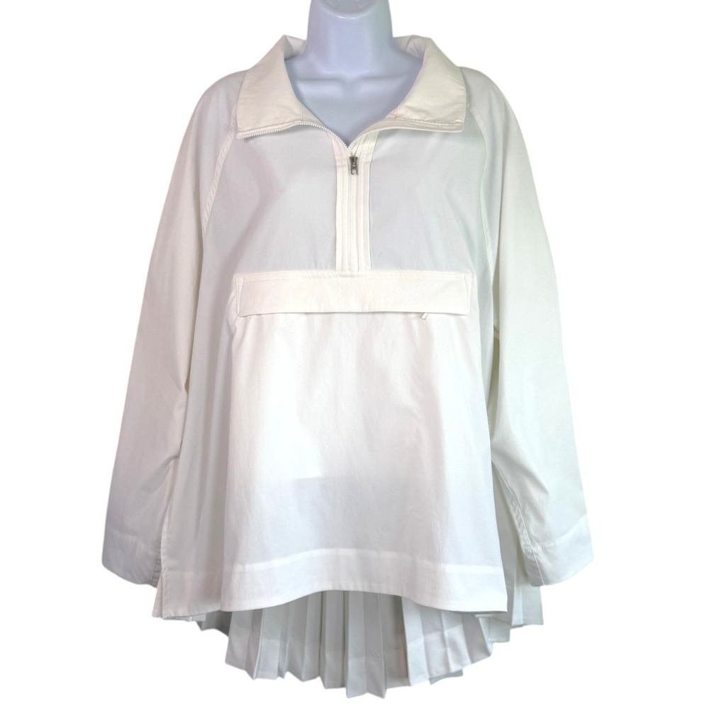 Athleta Womens Sojourn Top Sz L White Pleated Back Half Zip Quiet Luxury Beach
